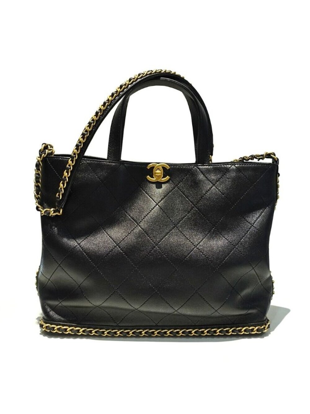 Chanel 2-Way Shoulder Bag Quilted Black GD CC Logo